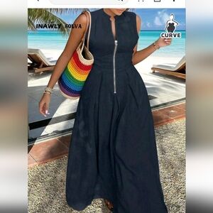 SHEIN Navy Maxi Dress with Zipper Detail